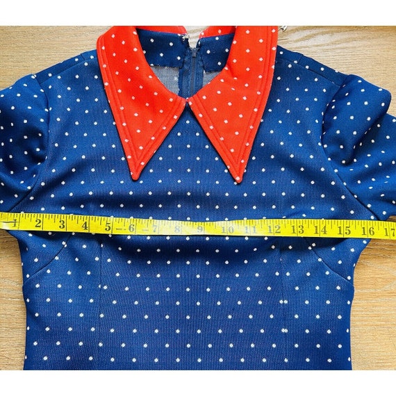 70s Womens Small Color Block Polka Dot Pointed Co… - image 7