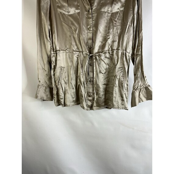 Y2K Banana Republic Womens XS Silk Satin Button Shirt, Banana Republic Womens Button Shirt, Vintage Silk Satin Blouse, Military Shirt View 2