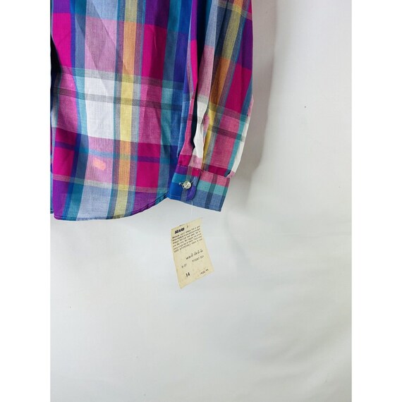 VTG 80s Womens Medium Rainbow Plaid Baggy Button … - image 4