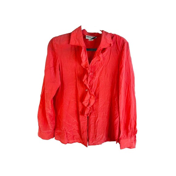 80s Womens Medium Silk Frilly Ruffled Button Shirt Dainty Romantic Fairy, Womens Silk Blouse, Vintage Frilly Blouse, Romantic Blouse