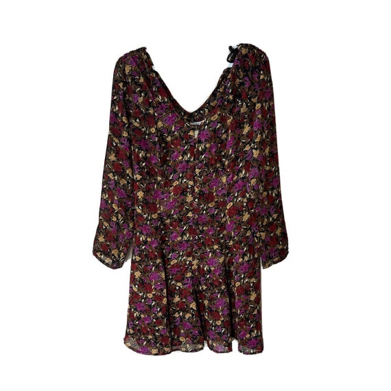 80s Womens Medium Country Floral Off The Shoulder Mini Dress USA Grunge Y2K, Vintage Mini Dress, 1980s Floral Dress, Grunge Floral Dress