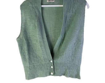 50s Mod Rockabilly Wool Cardigan Sweater Vest Womens Small, Womens Knit Sweater, Vintage Wool Sweater Vest, Mod Sweater