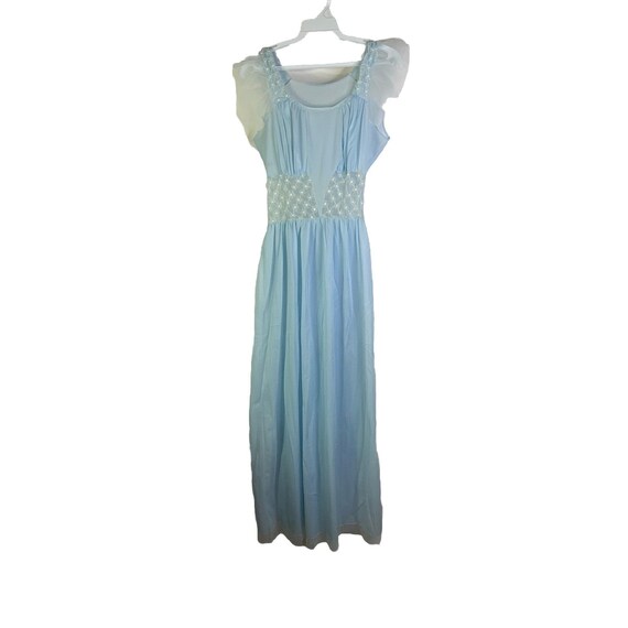 70s Womens Small Sheer Nylon Flounce Nightgown Bl… - image 1