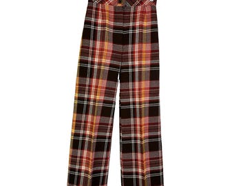 70s Juniors 7 Rainbow Plaid High Rise Wide Leg Pants USA Grunge Preppy, Womens Plaid Pants, Vintage Wide Leg Pants, 1970s Womens Pants