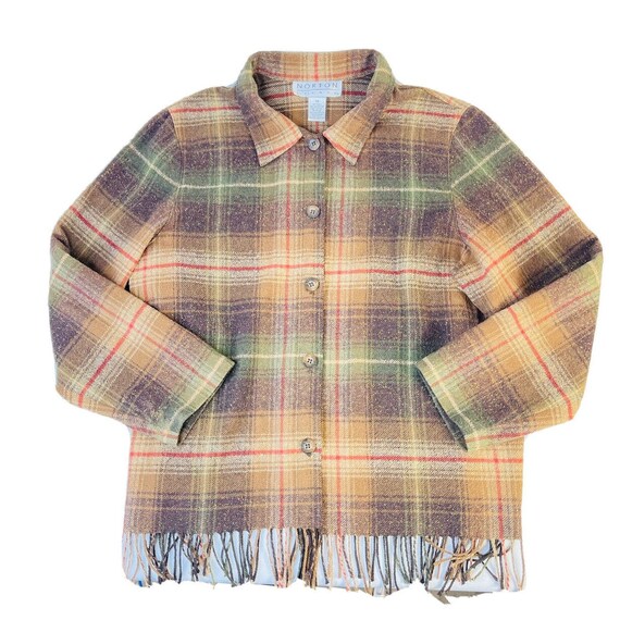 90s Womens 14 Wool Chamois Cloth Country Plaid Fr… - image 1