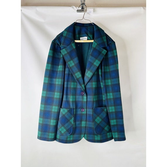 70s Womens 14 Tartan Plaid Knit Blazer Jacket Wid… - image 4