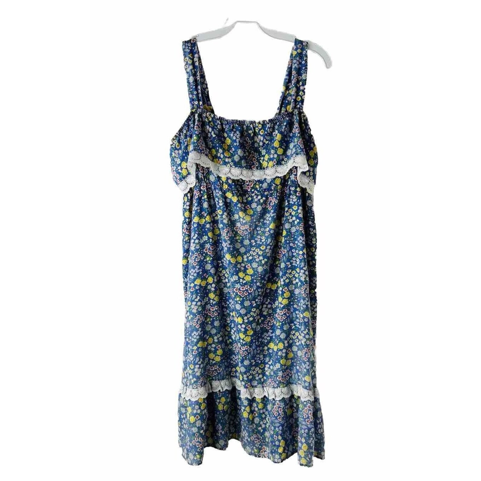 70s Womens Large Floral Frilly Lace Sleeveless Sun Dress USA ...