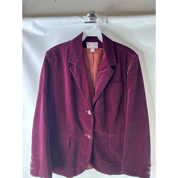 80s Womens 12 Velvet Velour 2 Button Blazer Jacke… - image 3