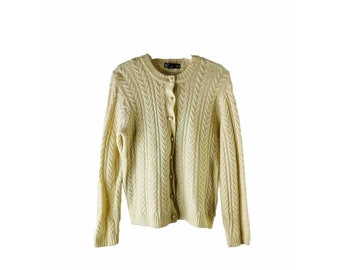 Vintage 1980s Kennedy of Ardara 100% Wool Cable Knit Cardigan