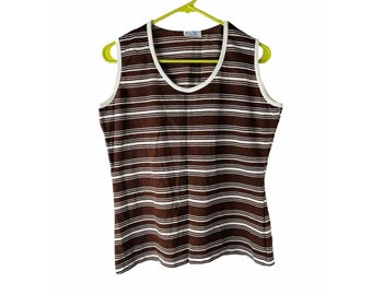70s Womens Large Striped Sleeveless Shirt Tank Top Hippy Disco, Womens Sleeveless Blouse, Vintage Tank Top, 1970s Womens Shirt