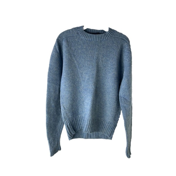 70s Mens Large Wool Lightweight Knit Crewneck Sweater Blue Rockabilly, Mens Lightweight Sweater, Vintage Wool Crewneck Sweater, 70s Sweater