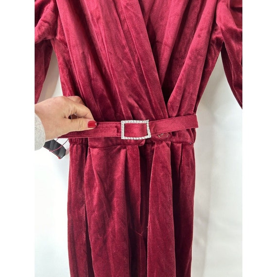 80s Womens Large Velour Velvet Puff Sleeve Pleate… - image 5
