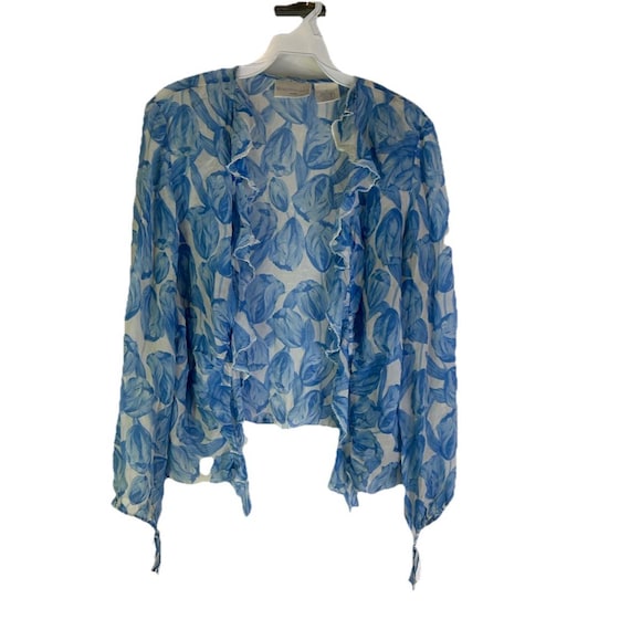 Y2K Womens 14 Silk Floral Frilly Ruffled Button Shirt Romantic Cottage, Womens Silk Button Shirt, Vintage Frilly Blouse, Cottagecore Shirt