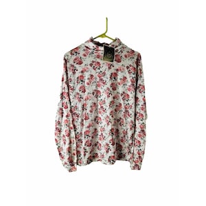 NOS 80s Womens XL Rose Floral Turtleneck T Shirt Garden Party Cottagecore, Womens Turtleneck Shirt, Vintage Floral Blouse, Cottagecore Shirt