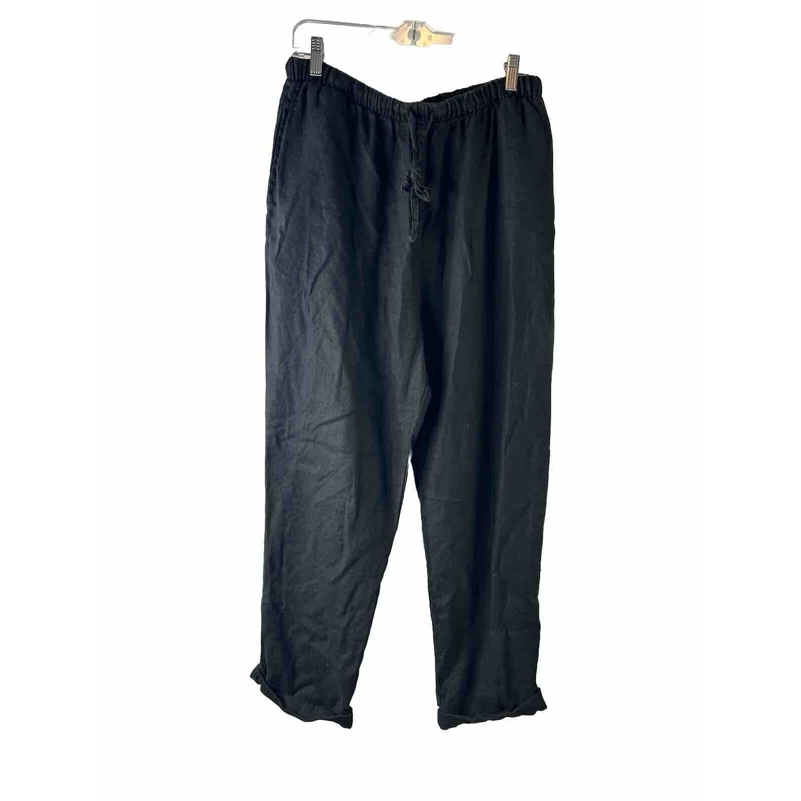 90s mujeres grandes gasa lino tirar en pantalones con puños con cordón negro Lagenlook, pantalones de lino para mujer, pantalones Lagenlook, pantalone