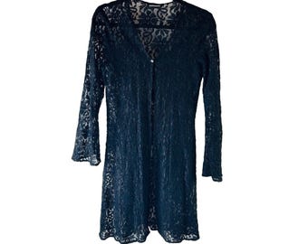 Chaqueta larga de encaje transparente de los años 90 para mujer, estilo gótico, estilo vampiro, chaqueta de encaje transparente para mujer, vestido vintage de encaje transparente, vestido de vampiro