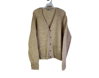 Sweter kardigan rockabilly z lat 80., męski, duży, z wełny szetlandzkiej, zniszczony, męski, sweter z dzianiny, vintage, sweter z wełny szetlandzkiej, sweter rockabilly
