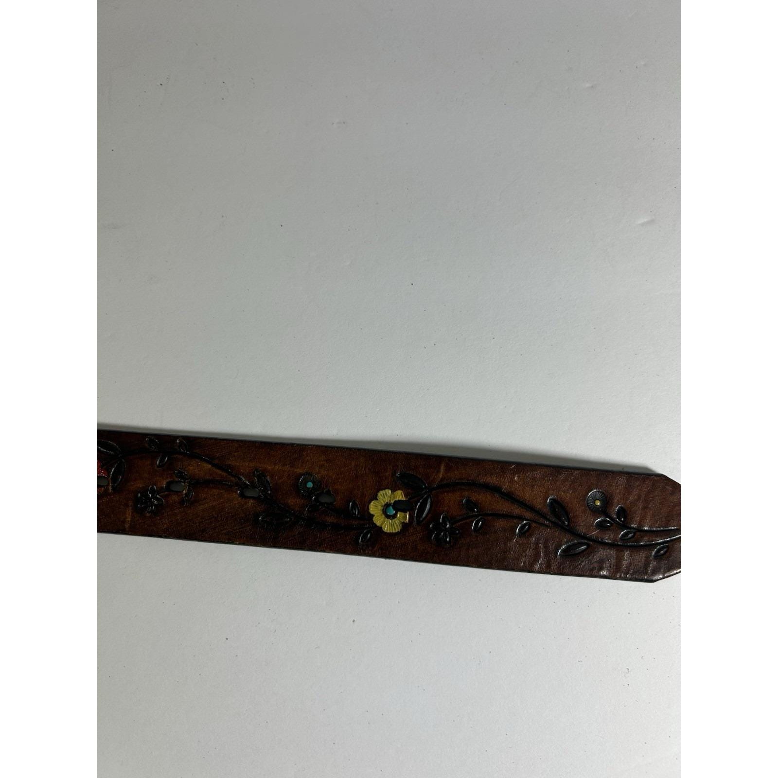 Vintage Tooled Leather Belt, Embossed Floral Design, Western 