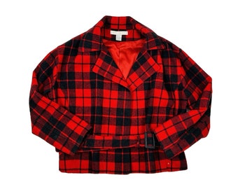 Y2K Womens Medium/Large Buffalo Plaid Belted Cropped Blazer Jacket, Womens Buffalo Plaid Jacket, Y2K Cropped Jacket, Womens Blazer