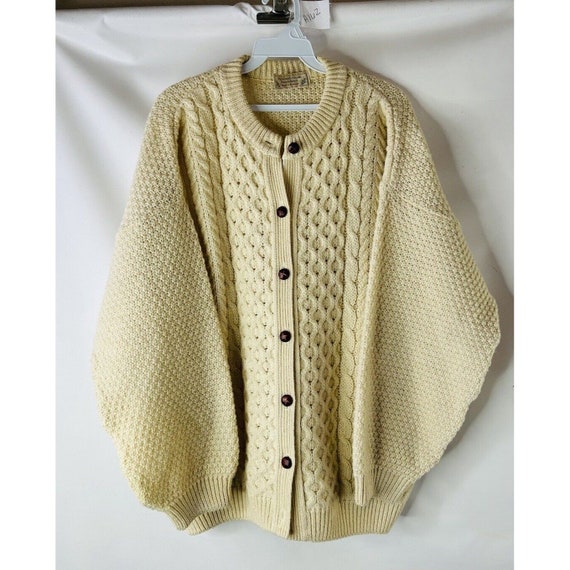 80s Womens 2XL Irish Wool Chunky Cable Knit Fishe… - image 2