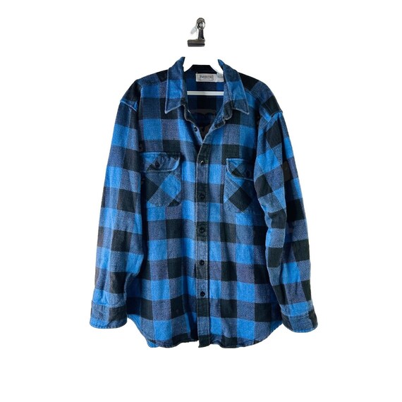 90s Five Brother Mens XL Faded Flannel Pocket Button Shirt Blue 