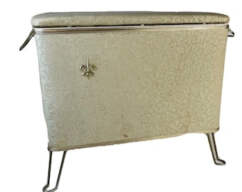 1950s Atomic Hairpin Leg Quilted Starburst Laundry Hamper Basket Ivory USA, Vintage Starburst Laundry Hamper, Atomic Hairpin Leg Basket
