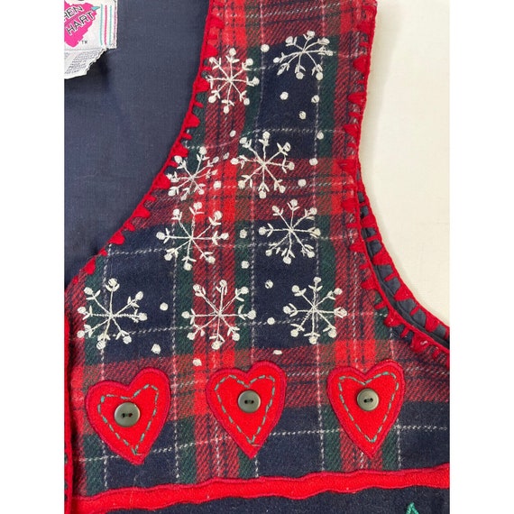 90s Womens Medium Wool Tartan Plaid Hearts Trees … - image 4