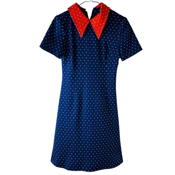 70s Womens Small Color Block Polka Dot Pointed Co… - image 1