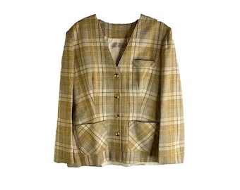 70s Pendleton Womens 14 Virgin Wool Plaid Button Pocket Blazer Jacket USA, Pendleton Womens Blazer, Vintage Plaid Pendleton Blazer