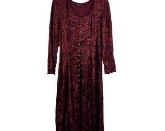 80s Burnout Velour Velvet Long Sleeve Dress USA Whimsigoth Grunge Medium, Womens Velour Dress, Vintage Burnout Dress, Whimsigoth Dress