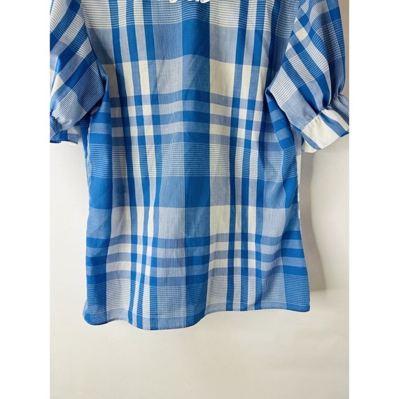 80s Womens Medium Picnic Plaid Puff Sleeve Button… - image 10