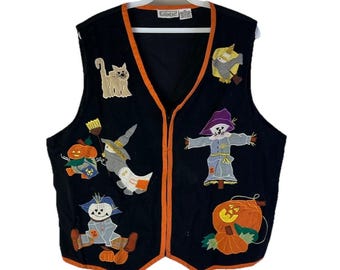 Damska kamizelka bez rękawów XL z lat 90. na Halloween, patchworkowa, zapinana na zamek, nowość, sweter vintage na Halloween, damska kamizelka na Halloween