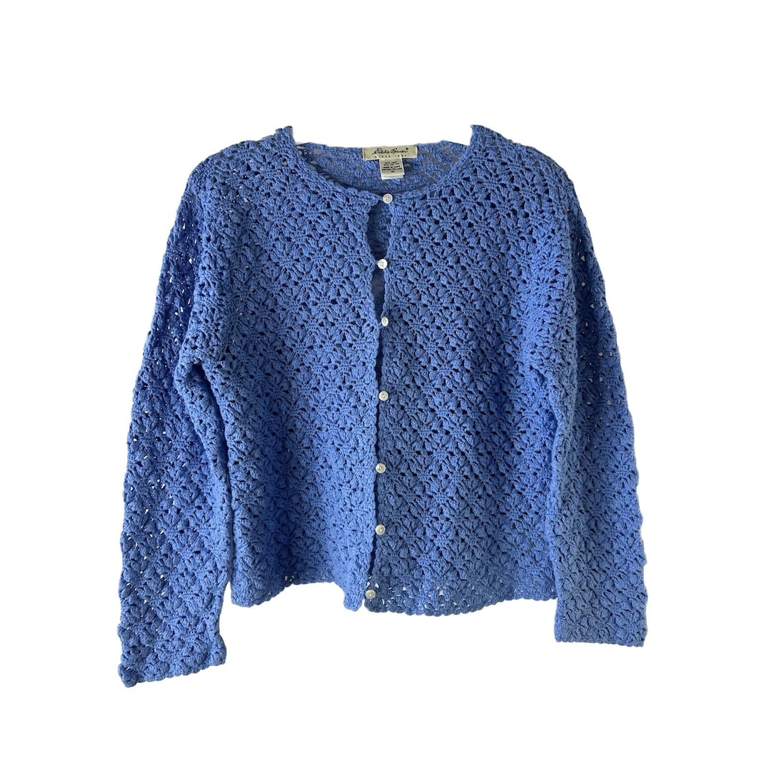 90s Eddie Bauer Womens Medium Linen Cotton Crochet Knit Cardigan Sweater, Eddie Bauer Womens