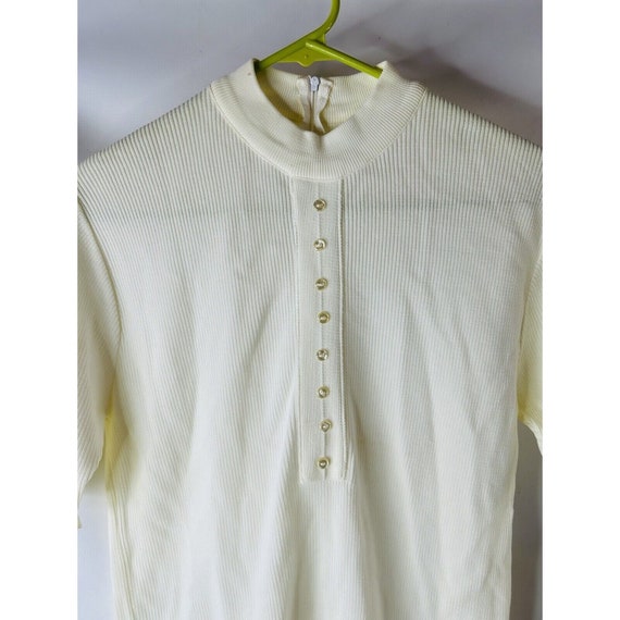 70s Womens Large Button Henley Blouse Shirt White… - image 2