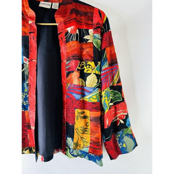 90s Womens Small Silk Rainbow Patchwork Jacket Bl… - image 2