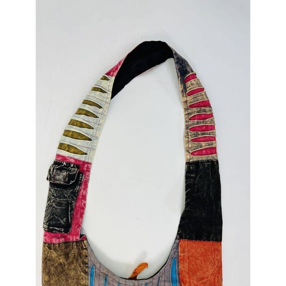 90s Hippy Boho Rainbow Patchwork Owl Shoulder Bag… - image 3