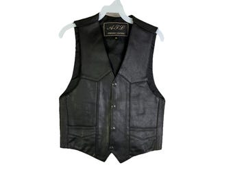 80s Mens Small Distressed Leather Snap Button Vest Jacket Moto Biker, Mens Leather Vest, Vintage Leather Jacket, Motorcycle Jacket