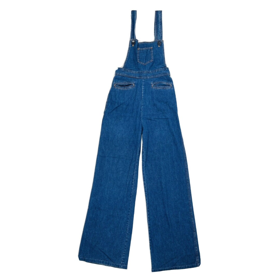 1950s Womens 2 Wide Leg Flare Apron Blue Jean Bib Overalls, Womens Bell