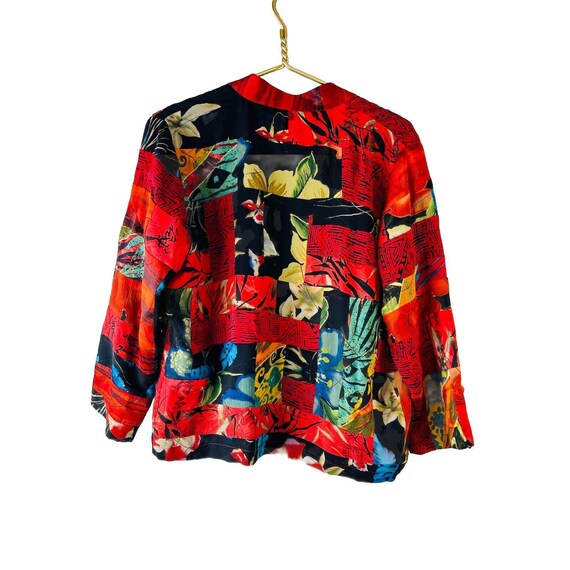 90s Womens Small Silk Rainbow Patchwork Jacket Bl… - image 5