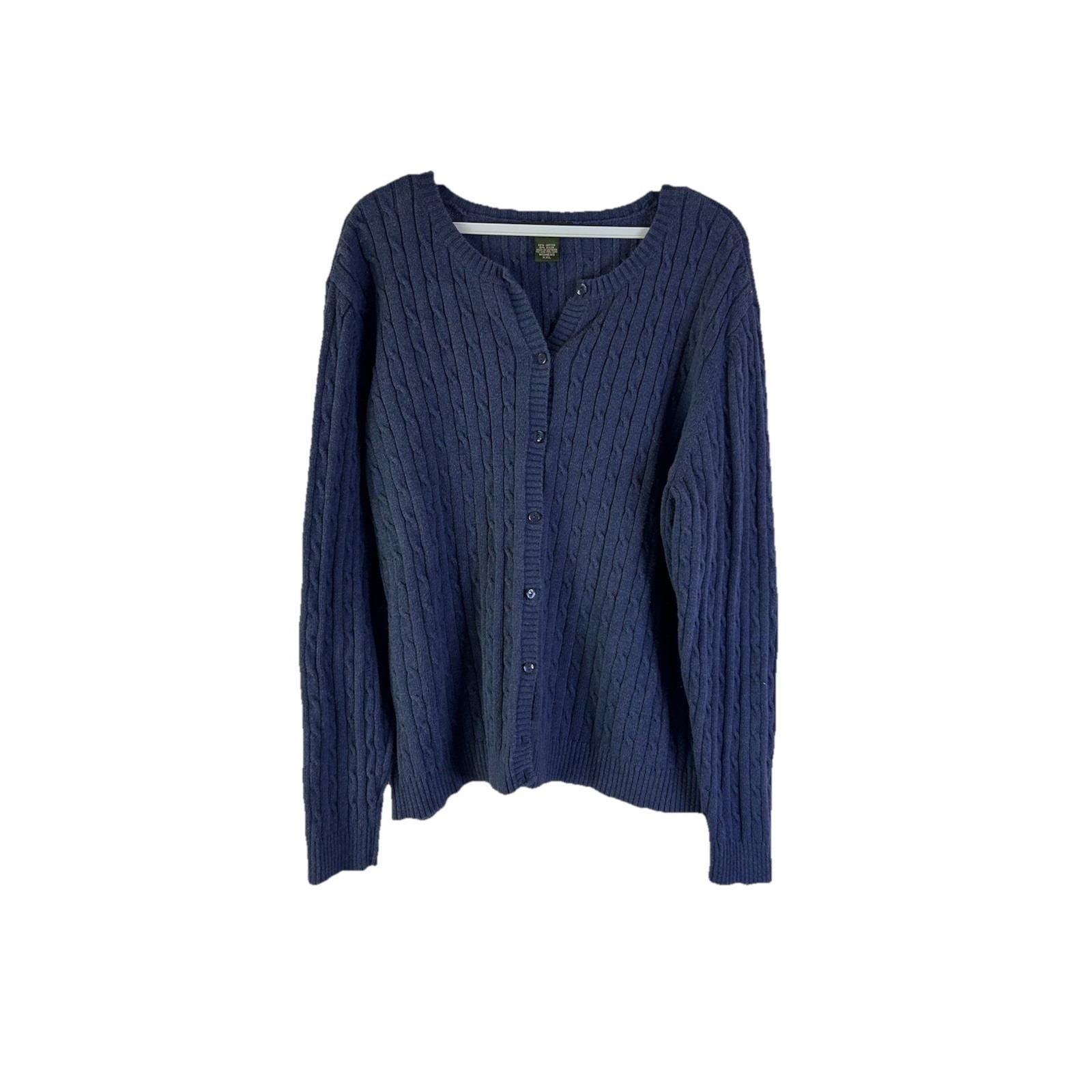 90s Eddie Bauer Womens 2XL Cotton Cable Knit Lightweight Cardigan