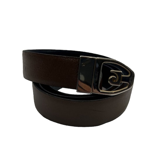 90s Pierre Cardin Italy Brass Buckle Leather Belt 