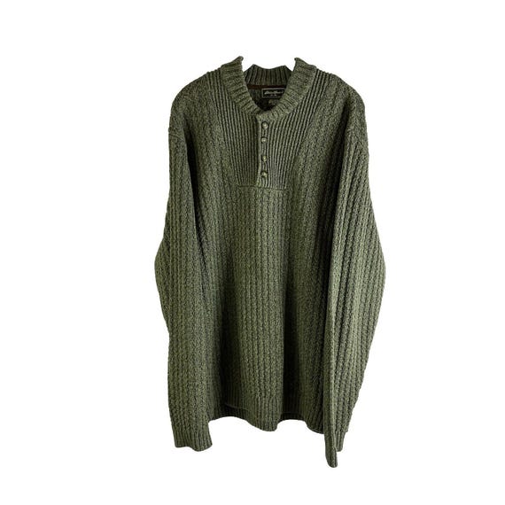 90s Eddie Bauer Mens 2XL Waffle Knit Cotton Button Henley Sweater 