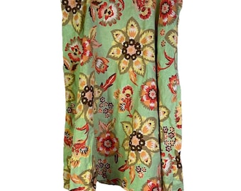 90s Womens Large Linen Rainbow Floral Flowy Knee Skirt Lagenlook Earthy, Womens Floral Skirt, Vintage Linen Skirt, Lagenlook Skirt