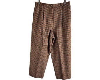 Pantalon plissé à carreaux pied-de-poule arc-en-ciel en laine pour femmes des années 80, pantalon en laine pour femme, pantalon à carreaux pied-de-poule vintage, pantalon en laine plissé