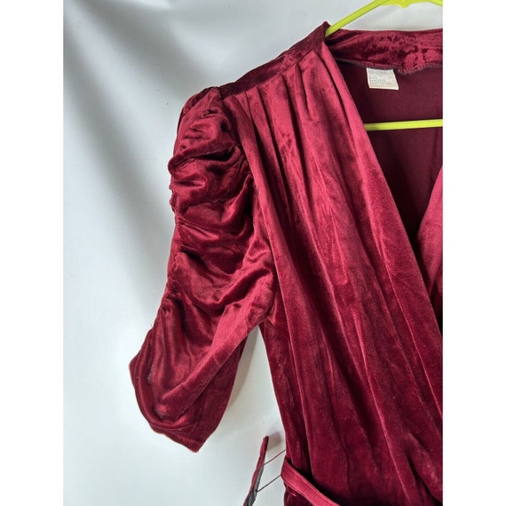 80s Womens Large Velour Velvet Puff Sleeve Pleate… - image 4