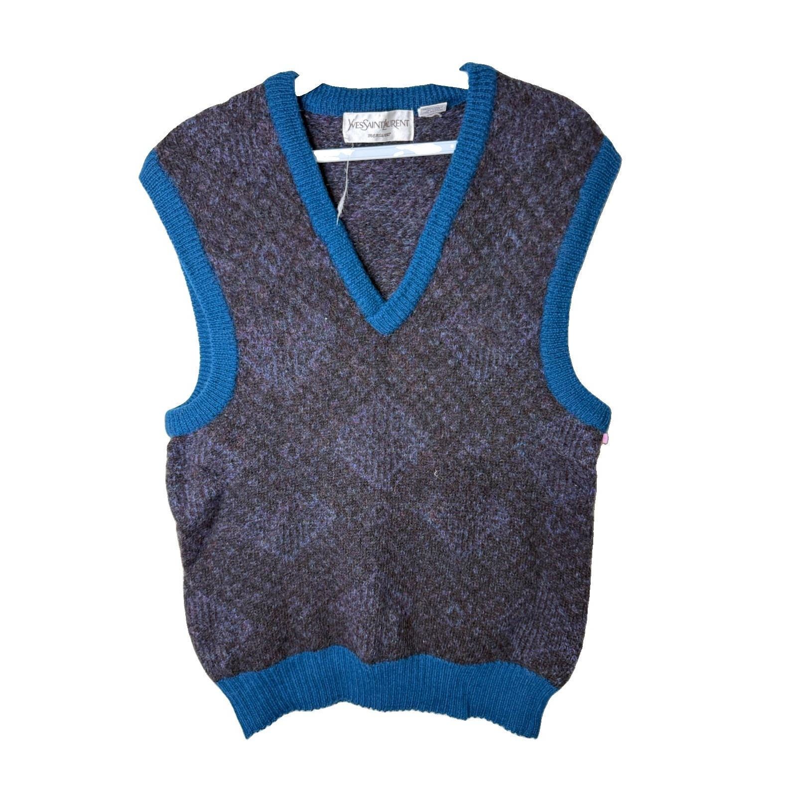 Saint Laurent, 90s Yves Saint Laurent YSL Sweater Vest Shetland Wool Geometric Large, Yves Saint Laurent Sweater, Mens Wool Sweater Vest
