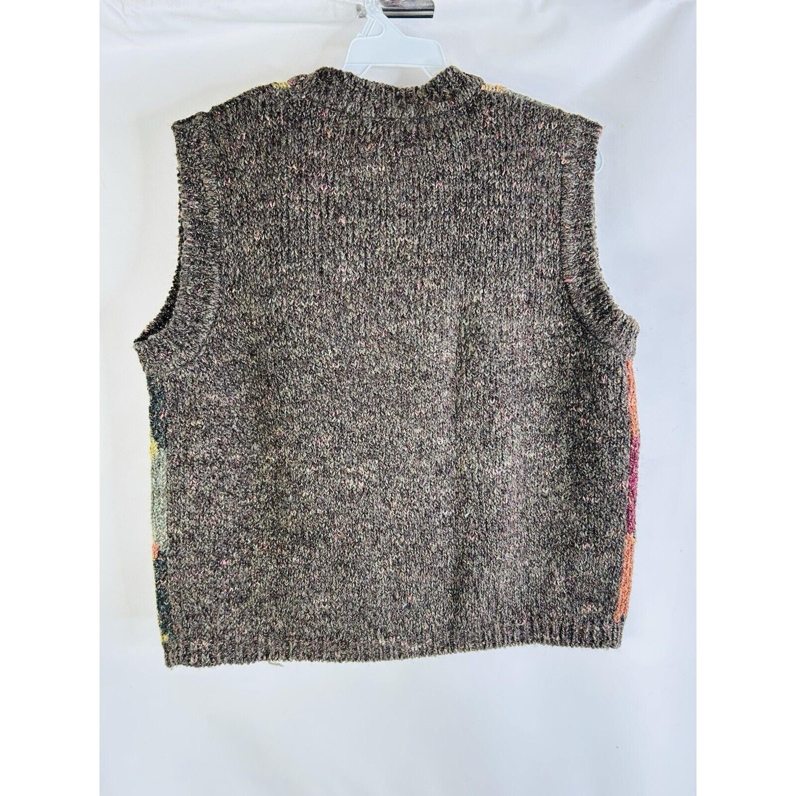 90s Womens Small Rainbow Argyle Diamond Knit Boxy Sweater