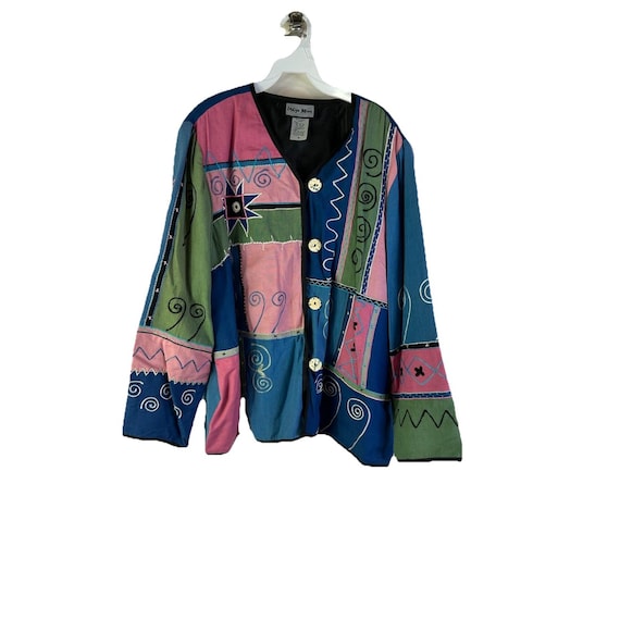 90s Whimsy Artsy Rainbow Patchwork Geometric Jack… - image 1