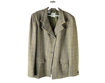 90s Womens 14 Wool Cashmere Houndstooth Plaid Oversized Blazer Jacket, Womens Houndstooth Blazer, Vintage Wool Houndstooth Jacket