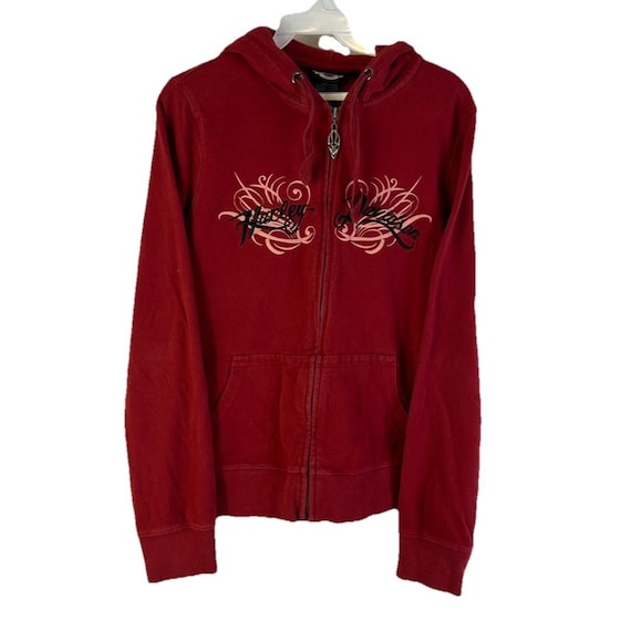 Y2K Harley Davidson Script Zip Jacket Hoodie Tribal Goth Emo